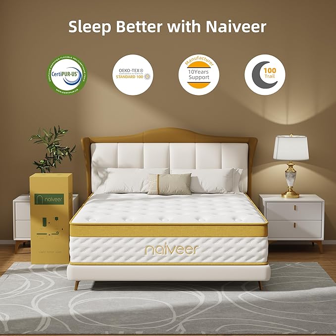 Cooling Gel Memory Foam Hybrid Mattress, 12 Inch King Size Mattress in A Box with Pocket Springs for Back Pain & Pressure Relief, Medium Firm Feeling with CertiPUR-US Certified Foam