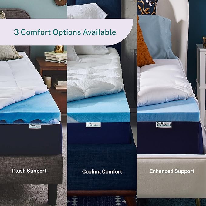 Sleep Innovations Cooling Comfort Gel Memory Foam Dual Layer Mattress Topper, 4 Inch, California King Size, Pillow Top Cover
