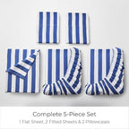 Mellanni Split King Sheets Set - 5 PC Iconic Collection Bedding - Hotel Luxury, Extra Soft, Cooling Bed Sheets - Wrinkle, Fade, Stain Resistant (Split King, Oxford Stripe Blue Nova)