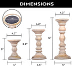 Mela Artisans Wooden Pillar Candle Holders | Willow Design | Set of 3 Mango Wood Candlesticks | Whitewash | Sizes 6" & 9" &12" | Table Decor | Centerpiece | Mantel | Wedding | Living Room Decor