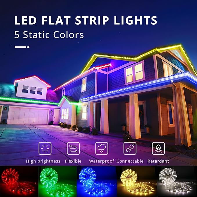 LED Rope Lights, 16.4 Feet Red Flat Flexible Strip Light, Plug in Novelty Lighting, Connectable and Waterproof for Home Christmas Holiday Garden Patio Party Decoration