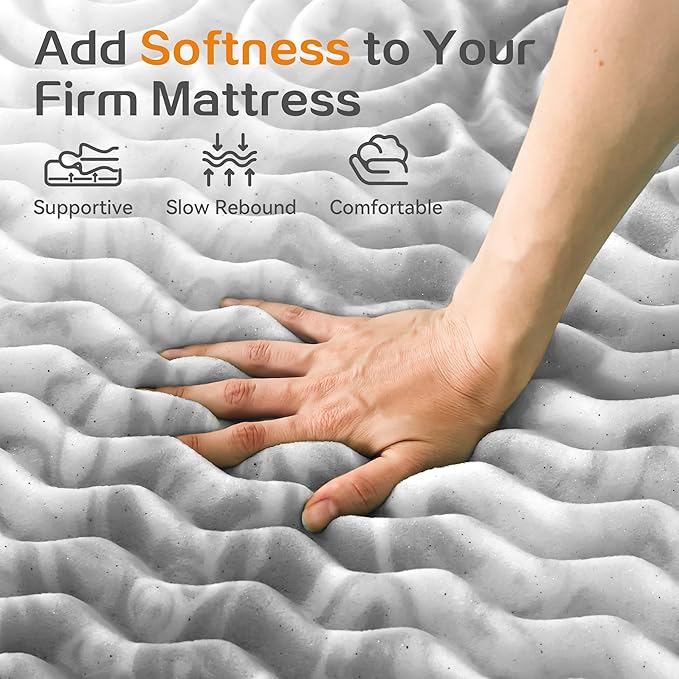 SINWEEK 1.5 Inch Mattress Topper 5-Zone Memory Foam Mattress Topper Pressure Relieve Soft Mattress Pad, CertiPUR-US Certified, Full Size, Gray