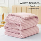 BEDELITE Fleece Full Comforter Set -Super Soft & Warm Fluffy Pink Bedding, Luxury Fuzzy Heavy Bed Set for Winter with 2 Pillow Cases