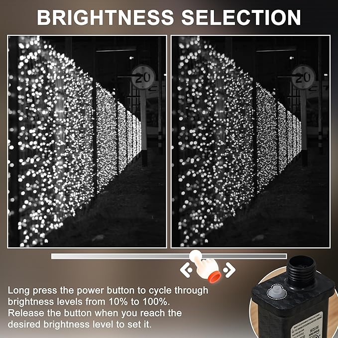 RPGT Christmas Tree Light 200 LEDs 73ft Green Cable Wire Fairy String Twinkle Lights Plug in 12 Modes for Xmas Party, Outdoor, Garden, Wedding, Home Decoration (White)