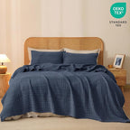 PHF 100% Cotton Waffle Weave Blanket Twin Size for Bed, Soft Lightweight & Breathable, All-Season Comfort, Luxury Aesthetic Woven Bedding for Home Decor, 66"x90", Indigo