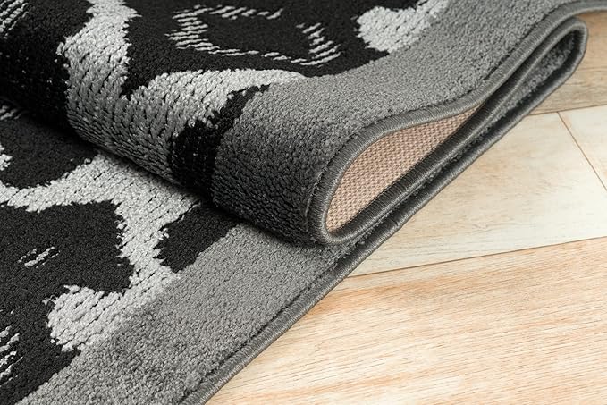 Custom Length Cut to Size Fleur de Lis Inspired Carpet Runner Rug for Hallways, Non Slip Rubber Backed, 31 inch Wide X Customized Length, Royal Grey, 31 inch X 8 feet