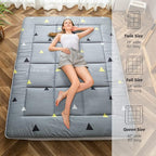 MAXYOYO Grey Triangle Futon Mattress, Japanese Floor Mattress Quilted Bed Mattress Topper, Extra Thick Folding Sleeping Pad Breathable Floor Lounger Guest Bed for Camping, Queen Size