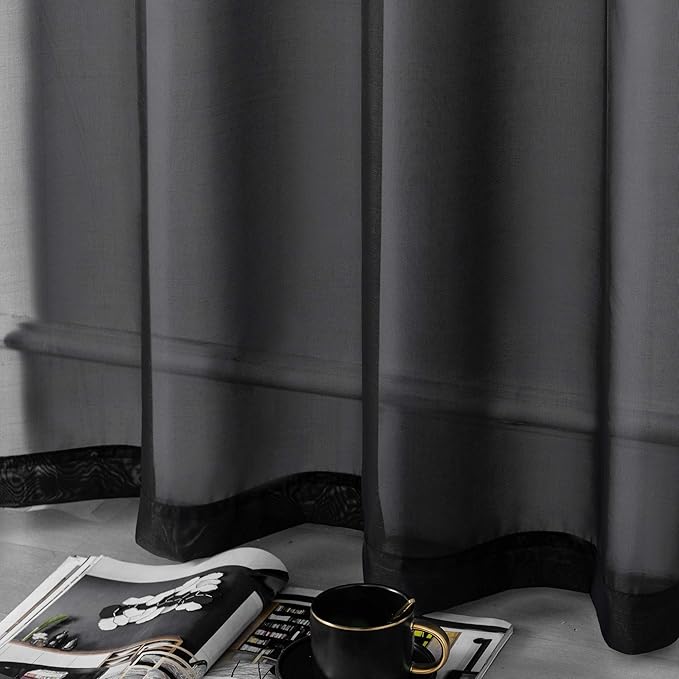 DUALIFE Black Curtains 108 Inches Long for Living Room 2 Panels Grommet Window Semi Sheer Extra Long Curtains for High Ceiling Bedroom Party Parties Backdrop 52X108 Inches 9 FT Floor Length