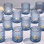 12Pcs Large Votive Candle Holders 2.8 * 3.2in Blue Tea Light Candle Holders Glass Candle Holder for Wedding, Bridal Shower, Table Centerpiece, Party, Home Decor