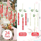 Giegxin 24 Pcs Artificial Wisteria Hanging Flowers 3.6 ft Artificial Fake Wisteria Vine Rattan Hanging Garland Silk Flowers String for Wall Home Wedding Party Greenery Decorations (Dark Red,White)