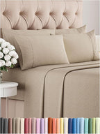 King 6 Piece Sheet Set - Comfy Breathable & Cooling - Soft Hotel Luxury Bedding Set with 8-16 Inch Deep Pockets - 1 Flat & 1 Fitted Sheet & 4 Pillowcases - Wrinkle Free & Easy Care - Heathered Beige