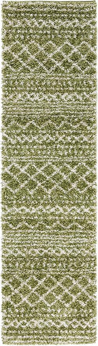 SAFAVIEH Arizona Shag Collection Runner - 2'3" x 6', Green & Ivory, Moroccan Design, Non-Shedding & Easy Care, 1.6-inch Thick, Ideal for The Living Room, Dining, Bedroom (ASG741X)