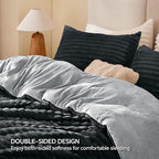 BEDELITE Fleece Full Comforter Set -Super Soft & Warm Fluffy Black Bedding, Luxury Fuzzy Heavy Bed Set for Winter with 2 Pillow Cases