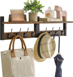 YMYNY Coat Rack Shelf Wall Mounted, Coat Hooks Set of 2, Entryway Coat Hanger with 8 Hooks, 31.5" Wall Floating Shelf with Hat Rack, for Kitchen, Bedroom, Bathroom, Rustic Brown UHWS001H-2