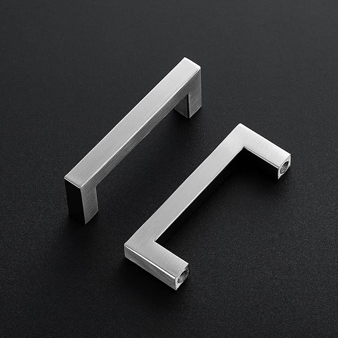 Ravinte 10 Pack 3-1/2 Inch Kitchen Square Cabinet Handles Satin Nickel Pulls Brushed Nickel Kitchen Cabinet Hardware Handles for Cupboard Drawer Pulls