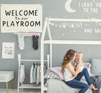 Hanging Rectangular Playroom Banner Flag Poster Wall Art Decoration Gift for Toddler Baby Boy Girl Kids Room Nursery Classroom Play Room Wall Decor-Baby Shower Christmas Gift Welcome to Our Playroom