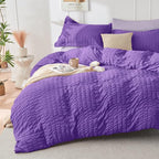 HYMOKEGE Dark Purple/Lavender Full Size Comforter Sets Seersucker 7 Pieces, All Season Luxury Bed in a Bag for Bedroom, Bedding Set with Comforter, Sheets, Pillowcases & Shams
