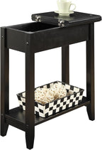 Convenience Concepts American Heritage Flip Top End Table 23.25" - Classic Narrow Chairside Accent with Hidden Storage & Lower Shelf for Traditional, Modern Living Room, Black