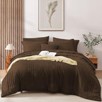 Monbix Full Comforter Set - 7 Pieces Chocolate Brown Bed in a Bag Full Size Bedding Sets with Comforters, All Seasons Down Alternative Comforter with Sheets, Pillowcases & Shams