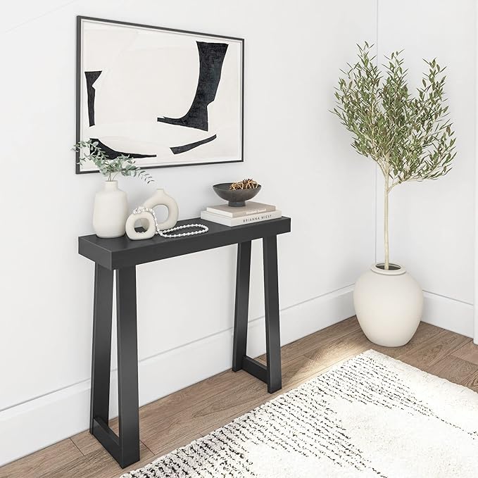 Plank+Beam Solid Wood Console Table, 36 Inch, Sofa Table, Narrow Entryway Table for Hallway, Behind The Couch, Living Room, Foyer, Easy Assembly, Black