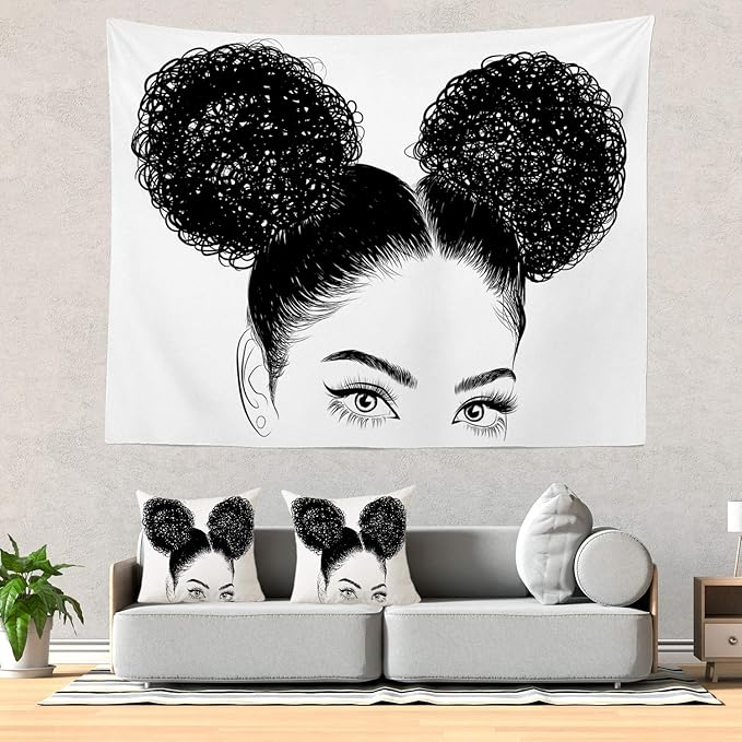 Batmerry Black Woman Afro American Tapestry, Shirt Graphic Hair Girl Beach Towel Hippie Trippy Tapestry Wall Art Meditation Decor for Bedroom Living Room Dorm, 51.2 x 59.1 Inches