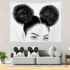 Batmerry Black Woman Afro American Tapestry, Black Woman with Shirt Graphic Tee Visit Hair Afro Girl Picnic Mat Beach Towel Wall Art Decoration for Bedroom Living Room, 39.4 x 59.1 Inches, Black