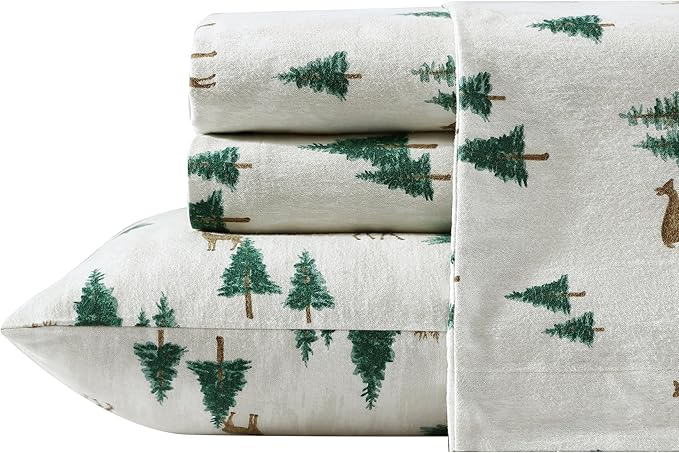 Eddie Bauer - Queen Sheets, Cotton Flannel Bedding Set, Brushed For Extra Softness, Cozy Home Decor (Deer Hollow, Queen)