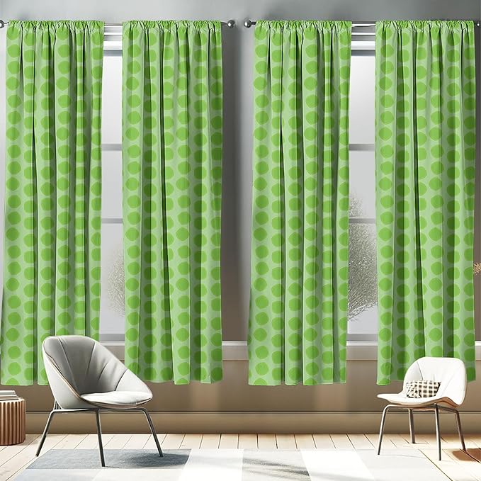 Ambesonne Lime Green Window Curtains Pack of 2, Simplistic Formless Geometric Shapes in Different Shades Theme, Lightweight Set with Rod Pocket, 4 Panels of - 28" x 84", Green