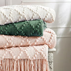 BOURINA Pink Throw Blanket 50 x70 Inches Jacquard Argyle Throw Textured Solid Soft Throws and Blankets for Sofa or Bed Knitted Decorative Blanket