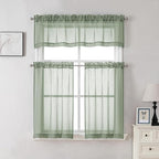 Aiyufeng Kirei 36 Inch Sage Green Linen Sheer Curtains - Faux Linen Semi Transparent Window Drapes Privacy UV Protection Short Curtains for Living Room, Home Office, Car, Kitchen, 30Wx36L, 2 Pcs