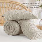 Bedsure Tufted Boho Comforter Set California King Size - Linen Boho Bed Set, GentleSoft™ 3 Pieces Farmhouse Shabby Chic Embroidery Bedding, Gifts for Woman, Soft Jacquard Comforter for All Seasons