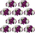 Pcs of 10 Fake Flower Ball Arrangement Bouquet,15 Heads Plastic Roses with Base, Suitable for Our Store's Wedding Centerpiece Flower Rack for Parties Valentine's Day Home Décor (Purple & White)