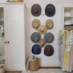 SKOLOO Hat Rack for Wall with 11 Hooks, 24 inch Solid Wooden, Modern, Huge Coat Rack Wall Mount for Coats, Hats, Bags, Cowboy Caps, Baseball Caps, Natural on White