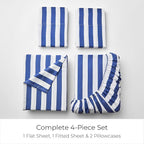 Mellanni King Sheets Set - 4 PC Iconic Collection Bedding - Hotel Luxury, Extra Soft, Cooling Bed Sheets - Wrinkle, Fade, Stain Resistant (King, Oxford Stripe Blue Nova)