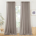 RYB HOME Linen Curtains for Bedroom - Light Airy Semi Sheer Curtains Large Window Decor for Living Room Sun Room Sliding Glass Door, Birch Brown, 52 inch Wide x 102 inch Long, 1 Pair