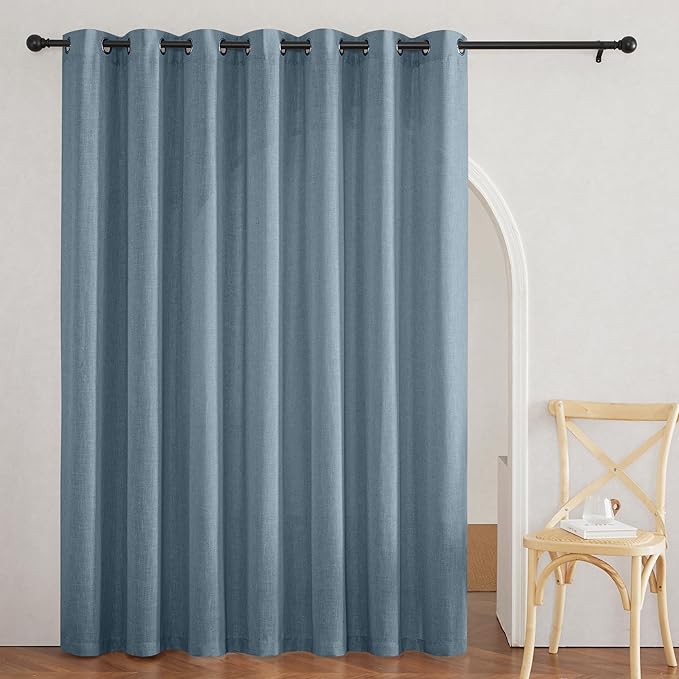 RYB HOME Linen Curtains 84 Inch Length - Semi Sheer Light Filtering Vertical Privacy for Kitchen Bedroom Glass Door Natural Airy Farmhouse Window Decor, W 60 x L 84 inches, Stone Blue, 1 Panel