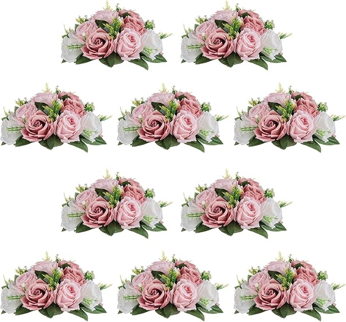 NUPTIO Flower Balls for Wedding Centerpieces - 10 Pcs 9.5 inch Diameter Fake Flower Ball Arrangement Bouquet Party Centerpieces for Tables - Dusty Rose Bouquet Centerpiece Flowers for Wedding Table