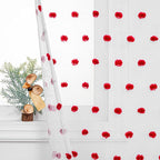 MYSKY HOME Short Curtains for Bedroom 54 Inches Long Merry Christmas Red Pom Pom White Sheer Curtains Kitchen Bathroom Nursery Boys Kids Room Rod Pocket 2 Pieces Small Window 52" x 54"