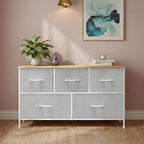 OLIXIS Dresser for Bedroom with 5 Drawers, Wide Chest of Drawers, Fabric Bedroom Dresser with Drawer Organizer, Storage Organizer Unit with Fabric Bins for Closet, Living Room, Hallway, Classic Black
