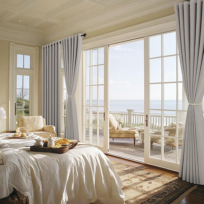 NICETOWN Extra Wide 100% Blackout Linen Curtain Panel, Light Grey, 100 inch per Panel, Energy Smart Divider Room Drape Thermal Insulated Drape for Shift Worker, Bedroom