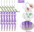 mizii 6Pcs Purple Wisteria Hanging Flowers 48" Silk Wisteria Artificial Flowers Garland Vines Fake Hanging Flowers Decoration for Wedding Flower Wall Backdrop Centerpieces Party Room Decor (Purple)