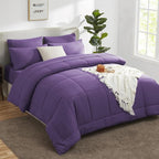 CozyLux Queen Comforter Set Purple, 7 Pieces Bed in a Bag, Purple Comforter Queen Size, All Season Bedding Sets with Stitch Quilted Comforter, Flat Sheet, Fitted Sheet, Pillowcases