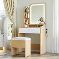 LIKIMIO Small Makeup Vanity Desk with Mirror and Lights, Vanity Table Set with Storage Drawer, Chair and Three Shelves, Bedroom, Wood