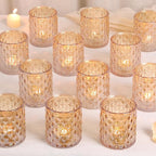 12Pcs Large Votive Candle Holders 2.8 * 3.2in Gold Tea Light Candle Holders Glass Candle Holder for Wedding, Bridal Shower, Table Centerpiece, Party, Home Decor