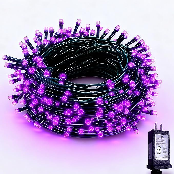 RPGT Christmas Light 1000 LEDs 336ft Green Cable Wire Fairy String Tree Twinkle Lights IP44 Waterproof 12 Modes for Christmas Party, Halloween, Outdoor, Garden, Wedding, Home Decoration (Purple)