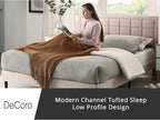 Decoro Mornington Upholstered 2.0 Platform Bed, Button-Tufted Fabric Headboard and Metal Frame with Wood Slat Support, Linen, Full