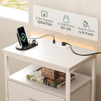 Huuger White Dresser with 5 Drawers & Charging Station, Tall Dresser for Bedroom, Tall Night Stand with PU Leather Finish, Open Shelf, Nightstand for Bedroom, Closet, Hallway, Entryway