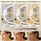 Vanity Makeup Mirror with Lights, 18 Inch LED Makeup Mirror, Lighted Vanity Mirror with Lights, Smart Touch Control 3 Colors Dimmable Round Mirror, Tabletop ＆ Desk Mirror, 360°Rotation (White)