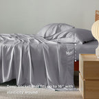 Bedsure King Size Sheet Set, Cooling Sheets King, Rayon Derived from Bamboo, Deep Pocket Up to 16", Breathable & Soft Bed Sheets, Hotel Luxury Silky Bedding Sheets & Pillowcases, Silver Grey