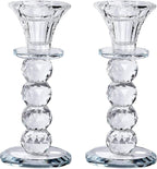 Crystal Candle Holder Set, 2 Pcs Taper Glass Candlestick Holders, Unity Clear Candle Holders for Dinning, Party, Wedding, Birthday, Multi Pillar Candelabra Candle Holder Stand Decorative